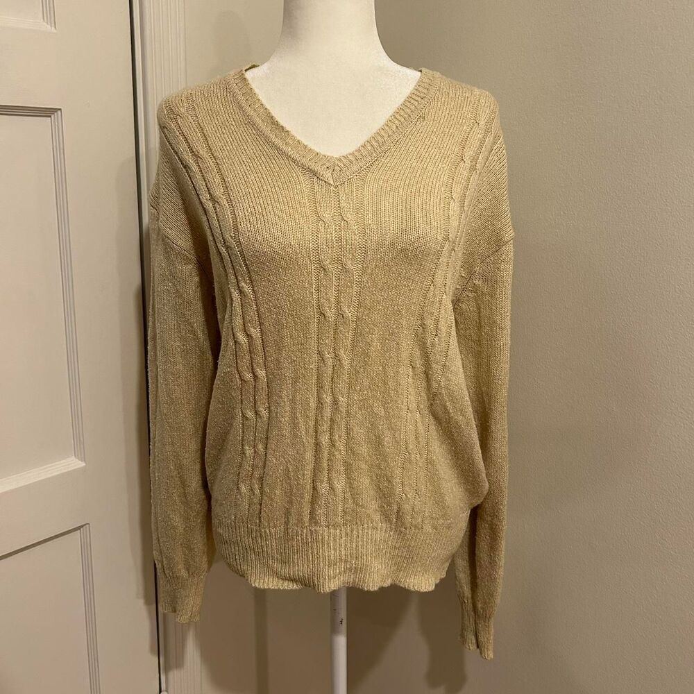 Silk blend cable knit cream sweater